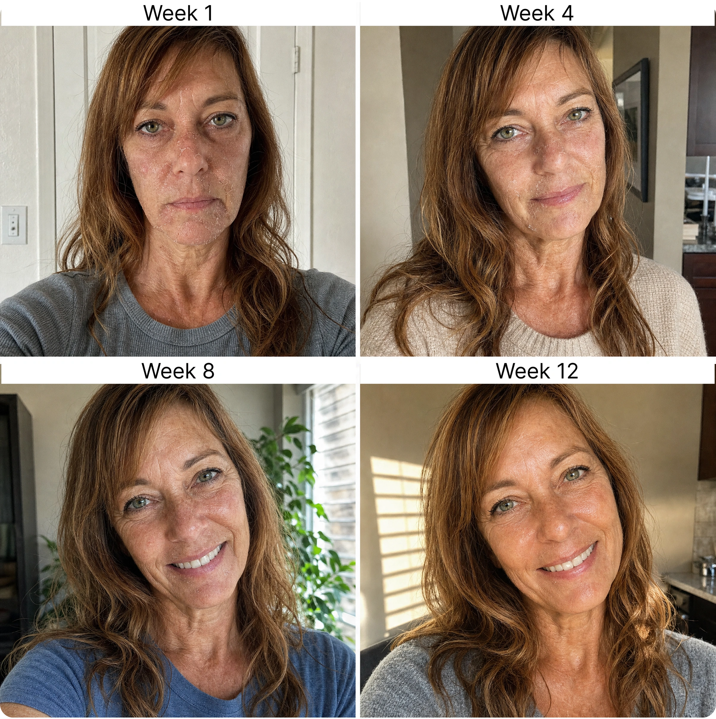 Skin progress at Week 1, 4, 8 and 12