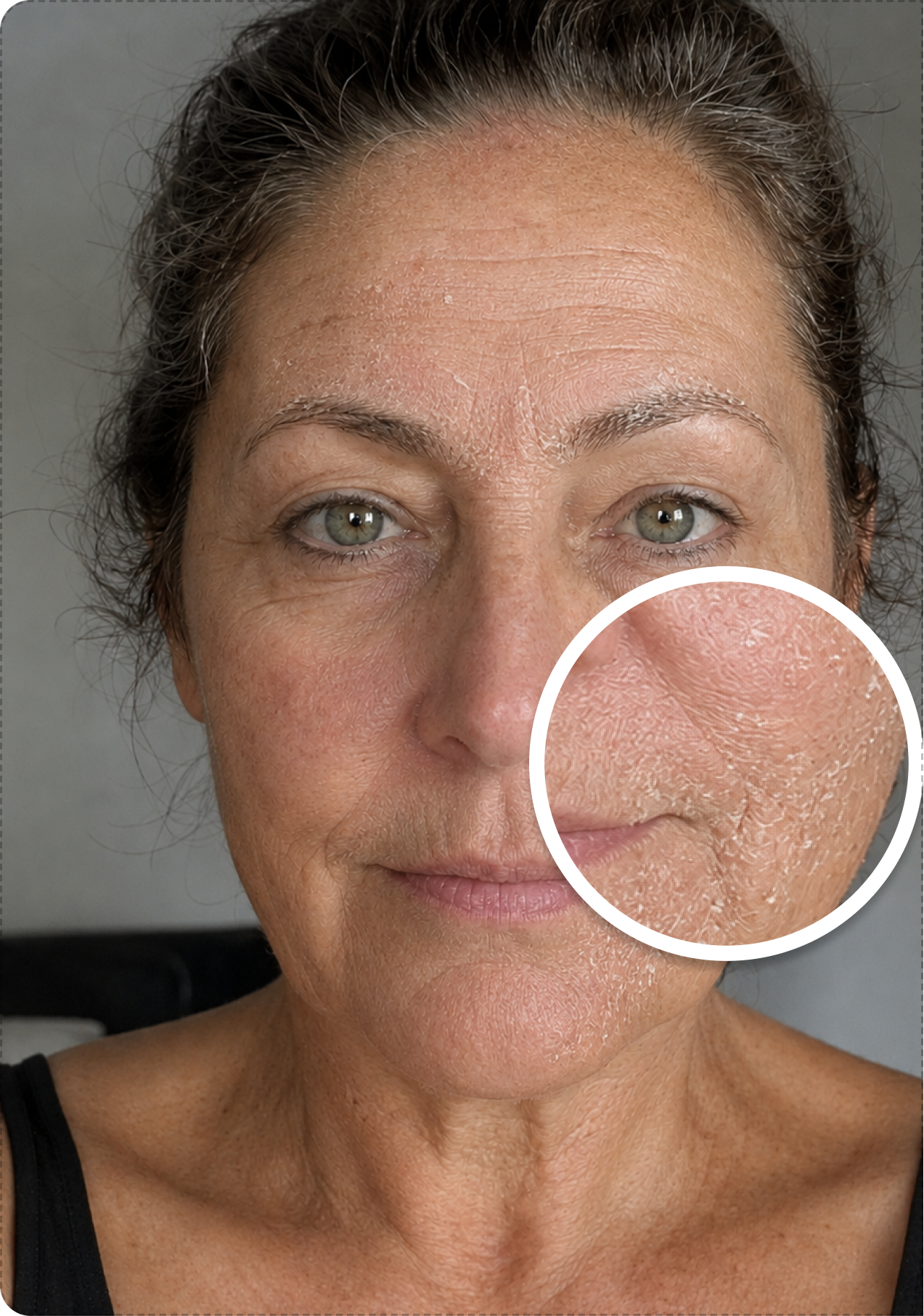 Before using Montana Tallow Face Balm — close-up of dry, rough cheek skin