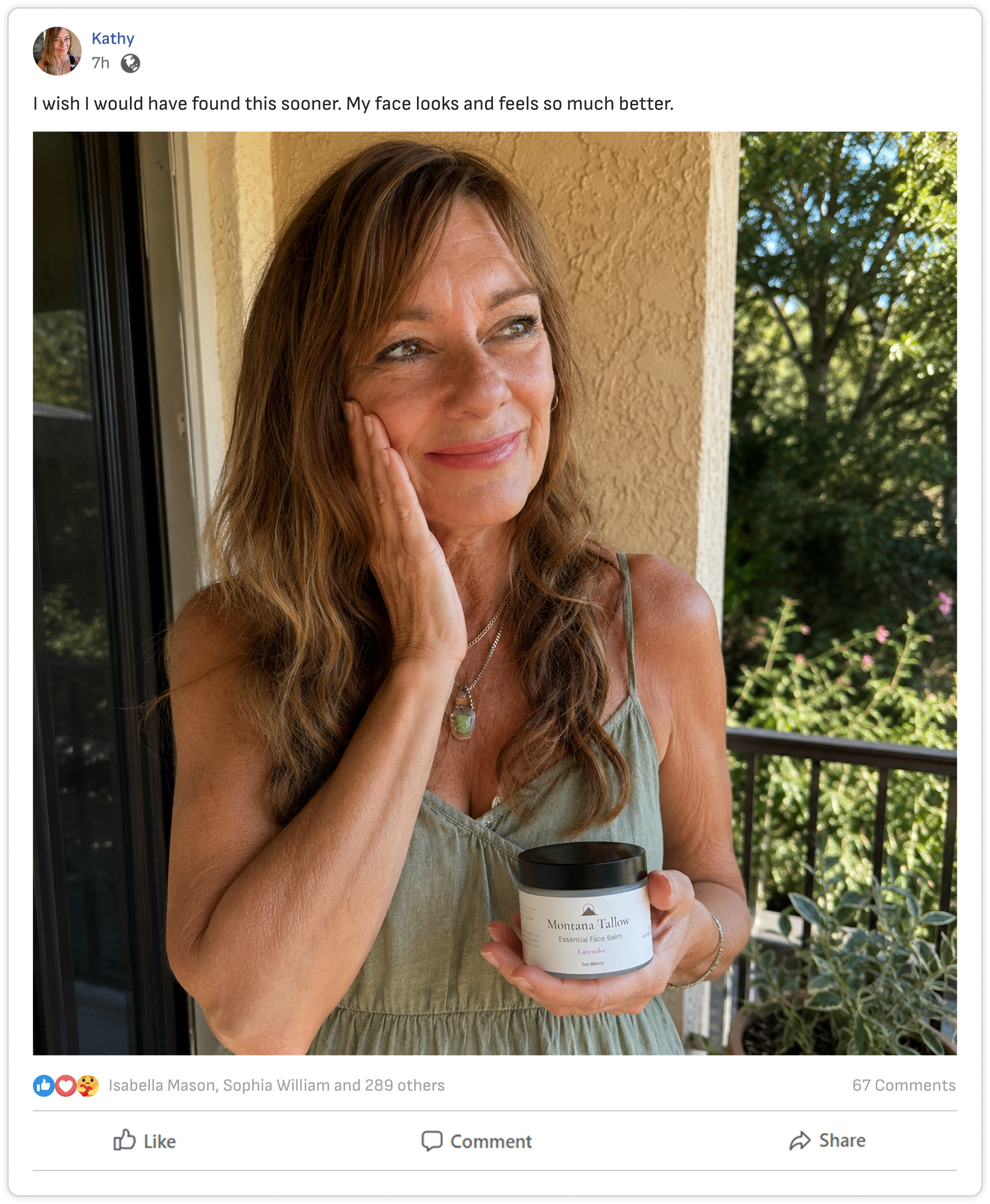 Facebook post from Kathy, 7h: I wish I would have found this sooner. My face looks and feels so much better.
